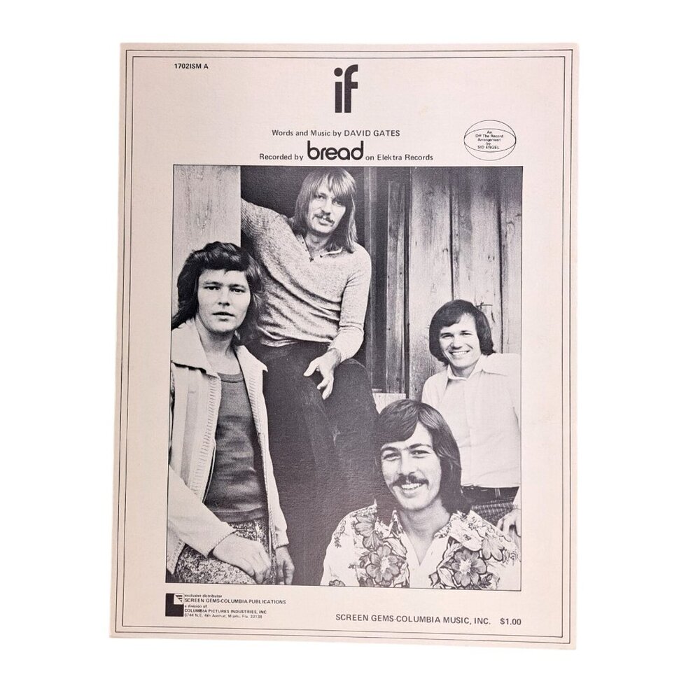Vintage 1971 Bread If Sheet Music David Gates Screen Gems Columbia Music Elektra